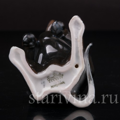 Фарфоровая статуэтка собаки Чёрная такса на задних лапах, миниатюра, Rosenthal, Германия, 1950-60 гг.