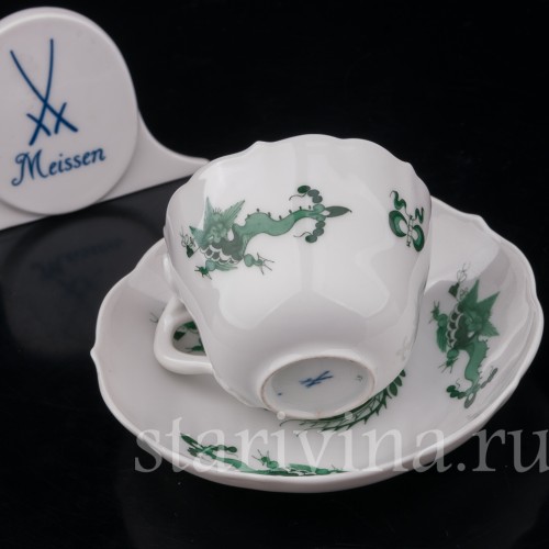 Кофейная пара Зеленый дракон, Meissen, Германия, вт. пол. 20 в.