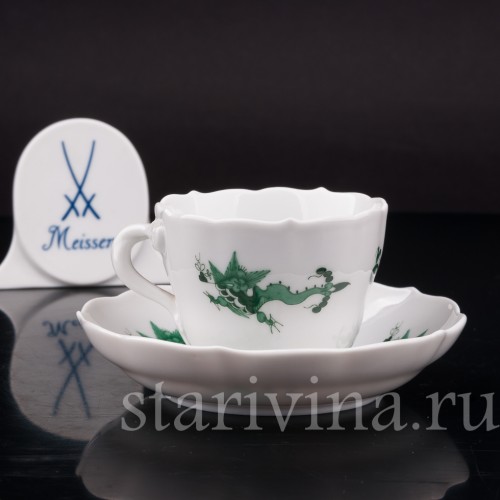 Кофейная пара Зеленый дракон, Meissen, Германия, вт. пол. 20 в.