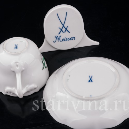 Кофейная пара Зеленый дракон, Meissen, Германия, вт. пол. 20 в.