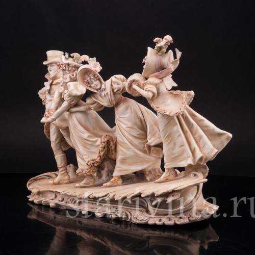 Фарфоровая композиция Весёлая прогулка на коньках, Зима, Royal Wien, Австрия, кон. 19 в.