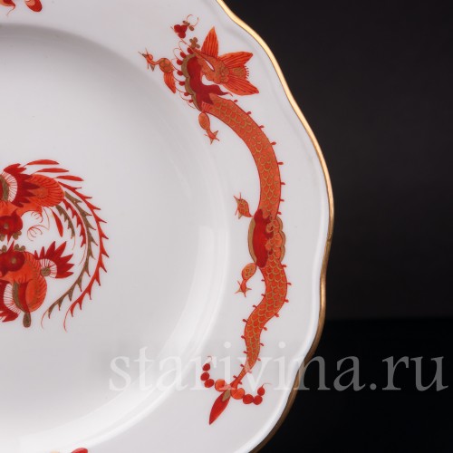 Пирожковая тарелка Красный дракон, Meissen, Германия, 1940-50 гг.