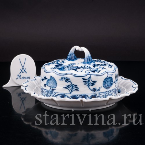 Уценненная фарфоровая Маслёнка, Луковичный узор, Meissen, Германия, сер.19 - нач.20 вв.