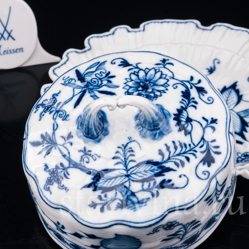 Уценненная фарфоровая Маслёнка, Луковичный узор, Meissen, Германия, сер.19 - нач.20 вв.