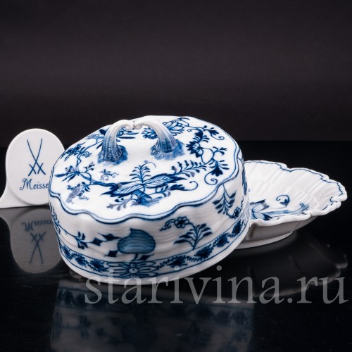 Уценненная фарфоровая Маслёнка, Луковичный узор, Meissen, Германия, сер.19 - нач.20 вв.