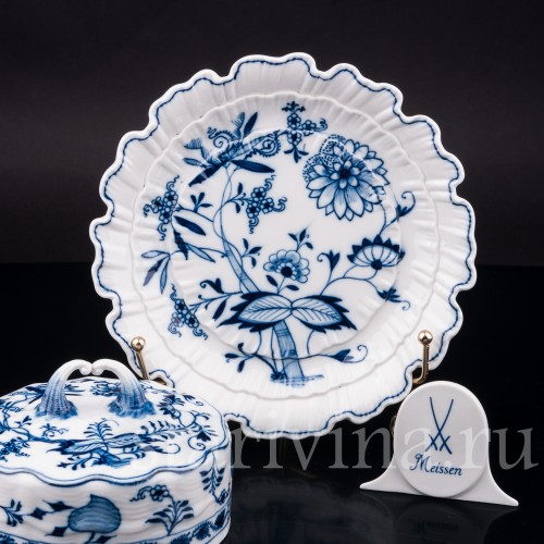 Уценненная фарфоровая Маслёнка, Луковичный узор, Meissen, Германия, сер.19 - нач.20 вв.