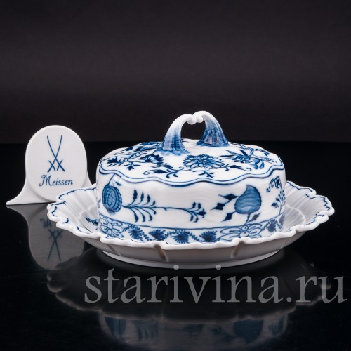 Уценненная фарфоровая Маслёнка, Луковичный узор, Meissen, Германия, сер.19 - нач.20 вв.