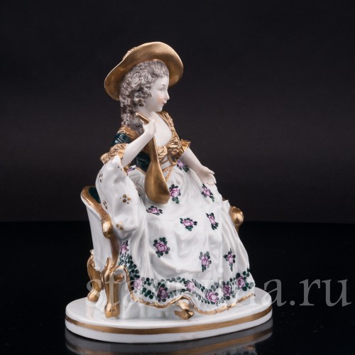 Фарфоровая статуэтка Дама в шляпе с лютней, Ernst Bohne Sohne, Германия, нач. 20 в.