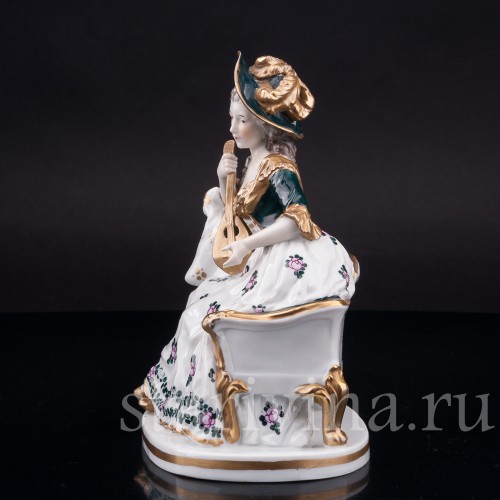 Фарфоровая статуэтка Дама в шляпе с лютней, Ernst Bohne Sohne, Германия, нач. 20 в.