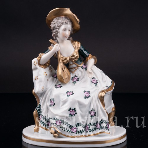 Фарфоровая статуэтка Дама в шляпе с лютней, Ernst Bohne Sohne, Германия, нач. 20 в.