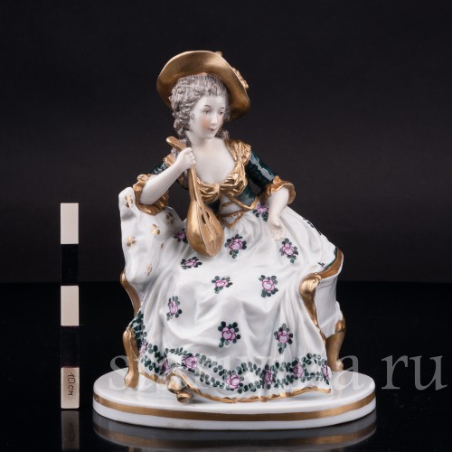 Фарфоровая статуэтка Дама в шляпе с лютней, Ernst Bohne Sohne, Германия, нач. 20 в.