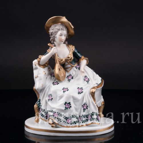 Фарфоровая статуэтка Дама в шляпе с лютней, Ernst Bohne Sohne, Германия, нач. 20 в.