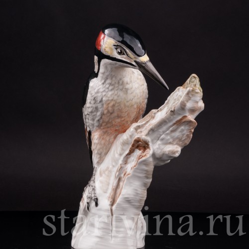 Фигурка птицы из фарфора Дятел на дереве, KPM, Германия, 1950-60 гг.