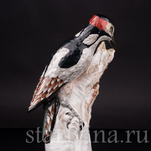 Фигурка птицы из фарфора Дятел на дереве, KPM, Германия, 1950-60 гг.