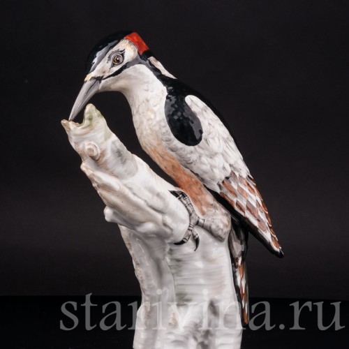 Фигурка птицы из фарфора Дятел на дереве, KPM, Германия, 1950-60 гг.