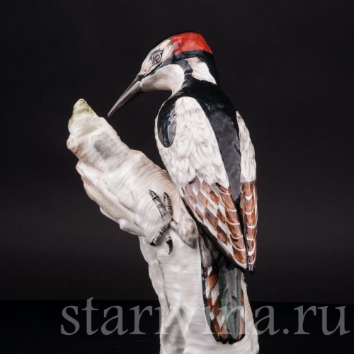 Фигурка птицы из фарфора Дятел на дереве, KPM, Германия, 1950-60 гг.