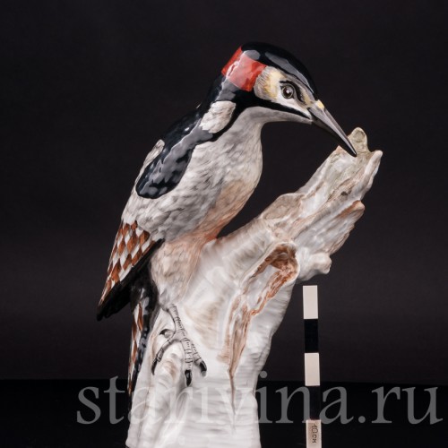 Фигурка птицы из фарфора Дятел на дереве, KPM, Германия, 1950-60 гг.