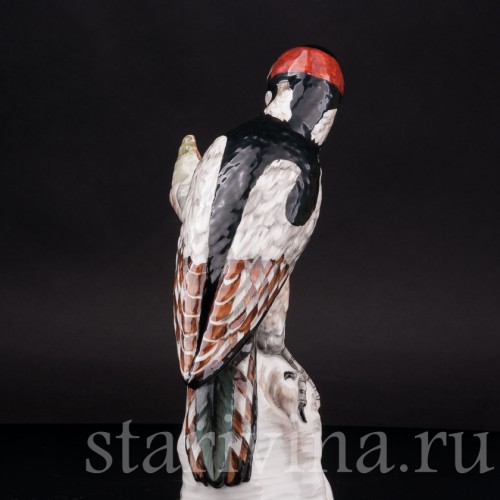 Фигурка птицы из фарфора Дятел на дереве, KPM, Германия, 1950-60 гг.
