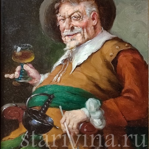 Картина маслом Портрет мужчины в шляпе с бокалом вина, Германия.