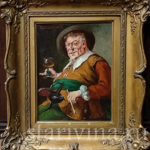 Картина маслом Портрет мужчины в шляпе с бокалом вина, Германия.