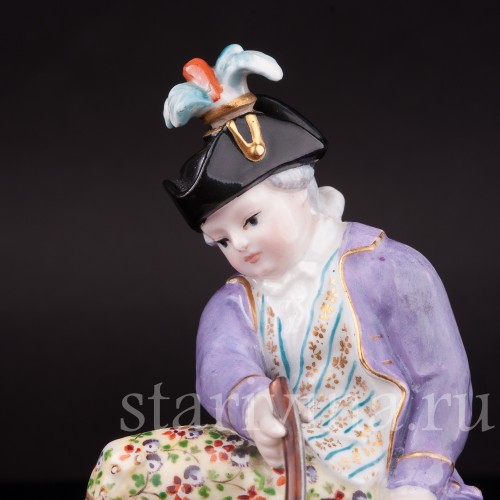 Фарфоровая статуэтка Охотник с собакой, Jacob Petit, Франция, перв. пол. 19 в.