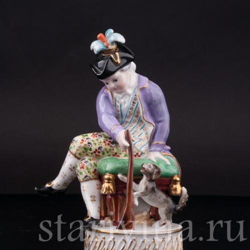 Фарфоровая статуэтка Охотник с собакой, Jacob Petit, Франция, перв. пол. 19 в.