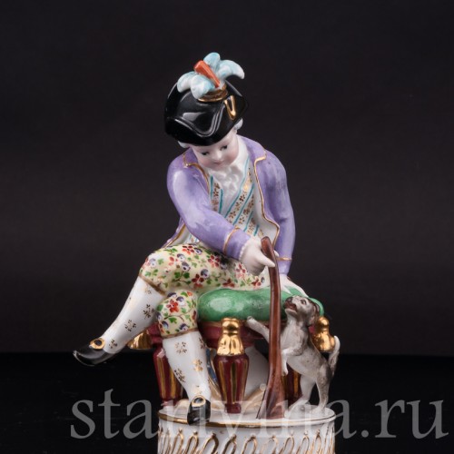 Фарфоровая статуэтка Охотник с собакой, Jacob Petit, Франция, перв. пол. 19 в.