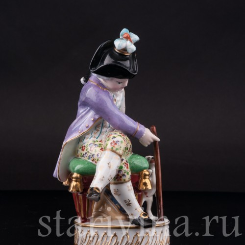 Фарфоровая статуэтка Охотник с собакой, Jacob Petit, Франция, перв. пол. 19 в.