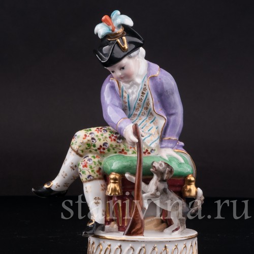 Фарфоровая статуэтка Охотник с собакой, Jacob Petit, Франция, перв. пол. 19 в.