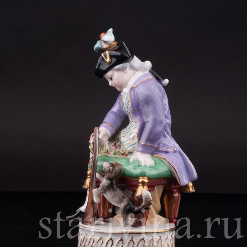 Фарфоровая статуэтка Охотник с собакой, Jacob Petit, Франция, перв. пол. 19 в.
