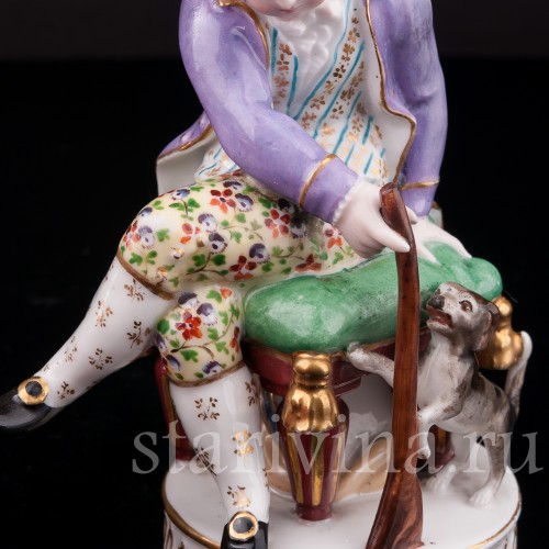 Фарфоровая статуэтка Охотник с собакой, Jacob Petit, Франция, перв. пол. 19 в.