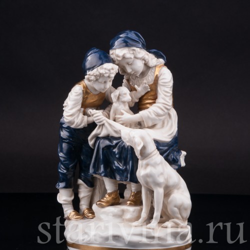 Фарфоровая статуэтка Дети со щенком, Ernst Bohne Sohne, Германия, нач. 20 века.
