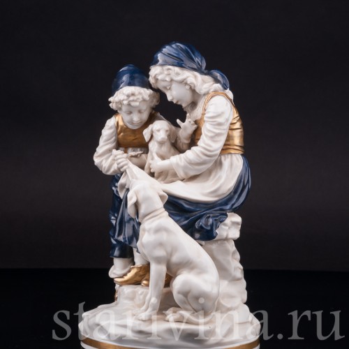 Фарфоровая статуэтка Дети со щенком, Ernst Bohne Sohne, Германия, нач. 20 века.