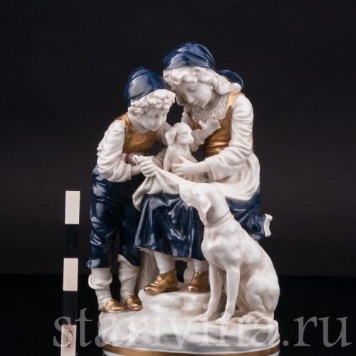 Фарфоровая статуэтка Дети со щенком, Ernst Bohne Sohne, Германия, нач. 20 века.