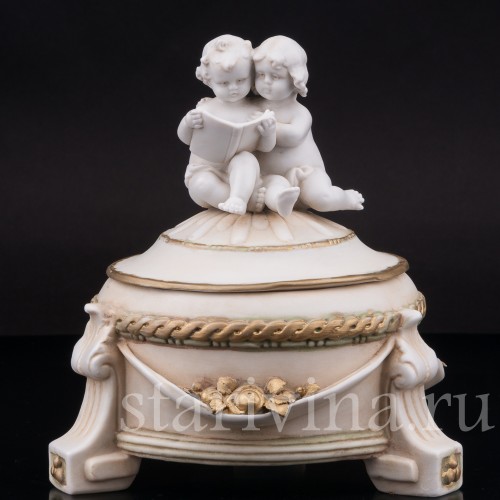 Фарфоровая шкатулка Малыши с книжкой, E. A. Muller, Германия, 1890-1927 гг.