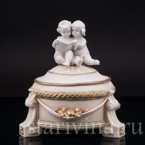 Фарфоровая шкатулка Малыши с книжкой, E. A. Muller, Германия, 1890-1927 гг.