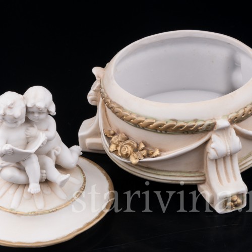 Фарфоровая шкатулка Малыши с книжкой, E. A. Muller, Германия, 1890-1927 гг.