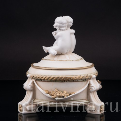 Фарфоровая шкатулка Малыши с книжкой, E. A. Muller, Германия, 1890-1927 гг.