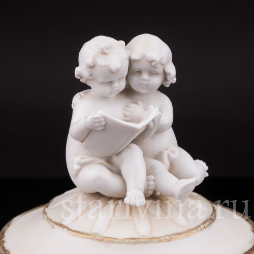 Фарфоровая шкатулка Малыши с книжкой, E. A. Muller, Германия, 1890-1927 гг.