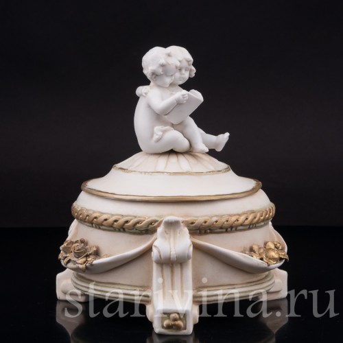 Фарфоровая шкатулка Малыши с книжкой, E. A. Muller, Германия, 1890-1927 гг.