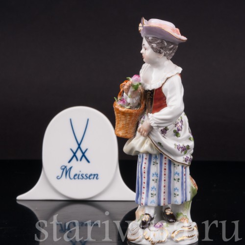 Фарфоровая фигурка Девочка с корзиной, Meissen, Германия, 1968 г.