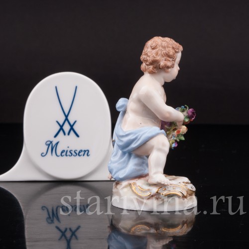Фигурка из фарфора Путти с гирляндой цветов, миниатюра Meissen, Германия, сер. 19 - нач. 20 вв.