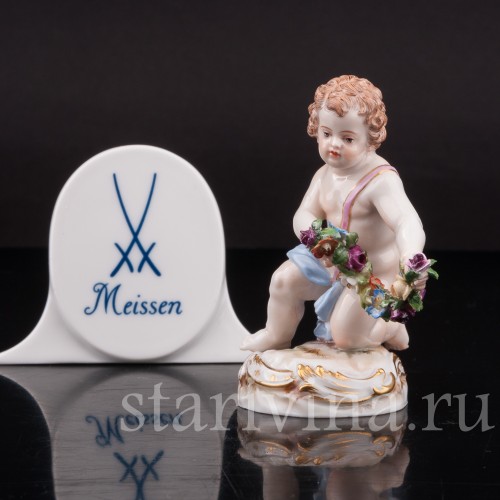 Фигурка из фарфора Путти с гирляндой цветов, миниатюра Meissen, Германия, сер. 19 - нач. 20 вв.