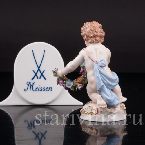 Фигурка из фарфора Путти с гирляндой цветов, миниатюра Meissen, Германия, сер. 19 - нач. 20 вв.