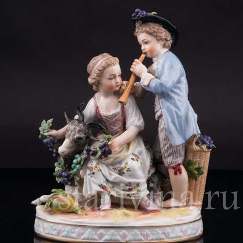 Фарфоровая статуэтка Аллегория осени, дети с козликом, Volkstedt, Германия, нач. 20 в.