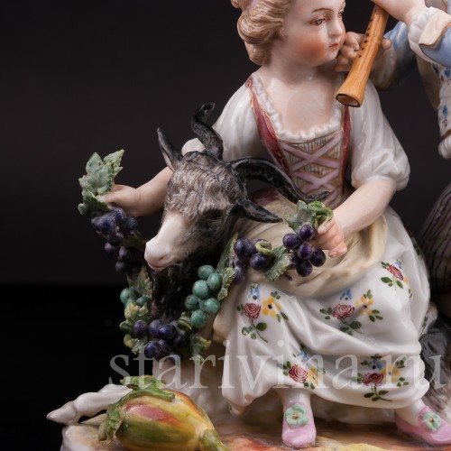 Фарфоровая статуэтка Аллегория осени, дети с козликом, Volkstedt, Германия, нач. 20 в.