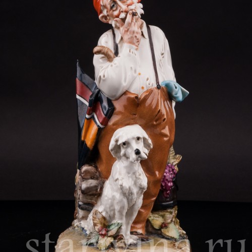 Фарфоровая статуэтка Мужчина с собакой и зонтиком, Capodimonte, Италия, 1970-е гг.