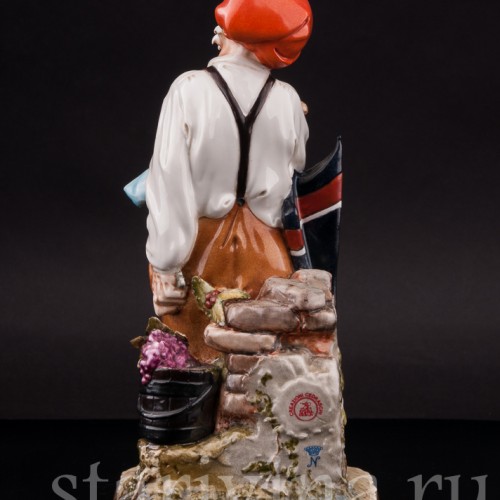 Фарфоровая статуэтка Мужчина с собакой и зонтиком, Capodimonte, Италия, 1970-е гг.