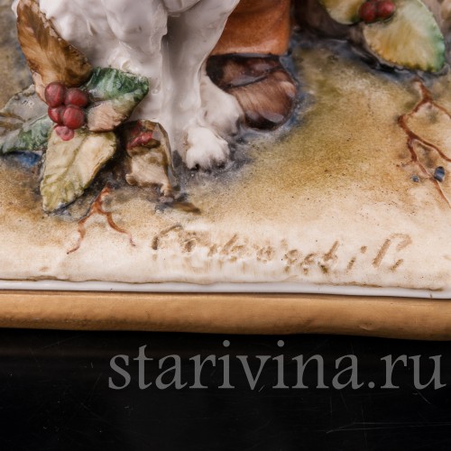 Фарфоровая статуэтка Мужчина с собакой и зонтиком, Capodimonte, Италия, 1970-е гг.