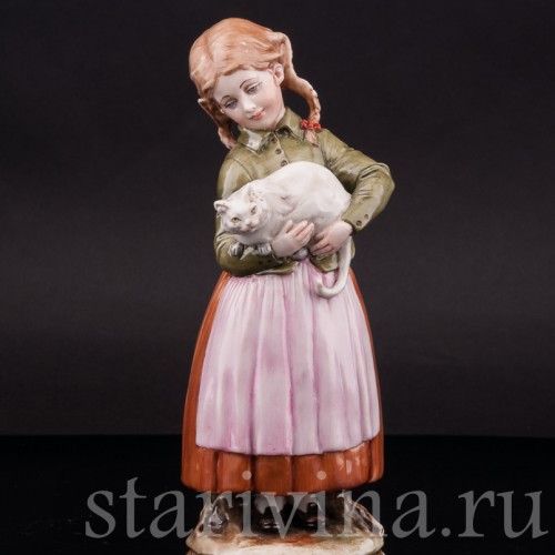 Фигурка из фарфора Девочка с кошкой Bruno Merli, Италия, сер. 20 века.